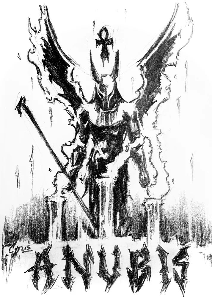 Pencil sketch of the Anubis design